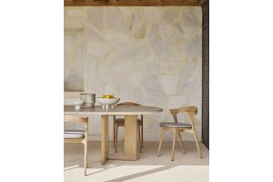 TRESTLE OUTDOOR DINING TABLE - VARNISHED CONCRETE TOP - RECLAIMED TEAK BASE - LIGHT GREY - OBLONG  