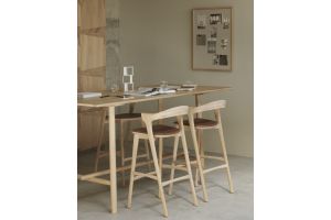 BOK BAR STOOL HIGH - VARNISHED OAK - COGNAC LEATHER 50 X 53 X 103 51563