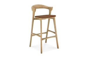 BOK BAR STOOL HIGH - VARNISHED OAK - COGNAC LEATHER 50 X 53 X 103 51563