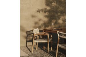 ETHNICRAFT JACK WOVEN OUTDOOR DINING CHAIR TEAK BEIGE CORD WITH ARMS 10224