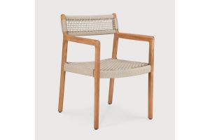 ETHNICRAFT JACK WOVEN OUTDOOR DINING CHAIR TEAK BEIGE CORD WITH ARMS 10224