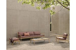 ETHNICRAFT JACK OUTDOOR LOUNGE STOEL TEAK BURGUNDY FABRIC 76X90X73 10430