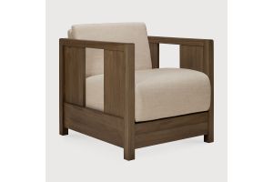 ROAN LOUNGE CHAIR - VARNISHED TEAK WILD BROWN - FLAX FABRIC 10831
