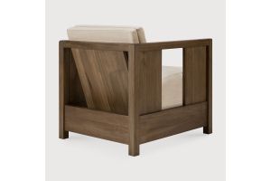 ROAN LOUNGE CHAIR - VARNISHED TEAK WILD BROWN - FLAX FABRIC 10831
