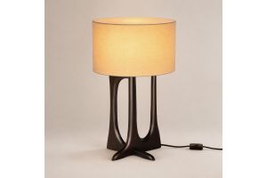FLOW TABLE LAMP ETHNICRAFT 26970 VARNISHED MAHOGANY - ROSE BROWN - BEIGE FABRIC - 32 x 32 x 53 CM