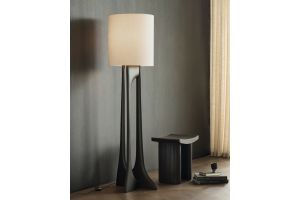FLOW FLOORLAMP ETHNICRAFT 26971 VARNISHED MAHOGANY - ROSE BROWN BEIGE FABRIC 50 x 48 x 176 CM