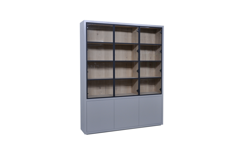 EGK092 Glaskast eiken rustiek PUUR/DUNE 3drs eiken/ 3drs metaal (230x183x40 cm) 