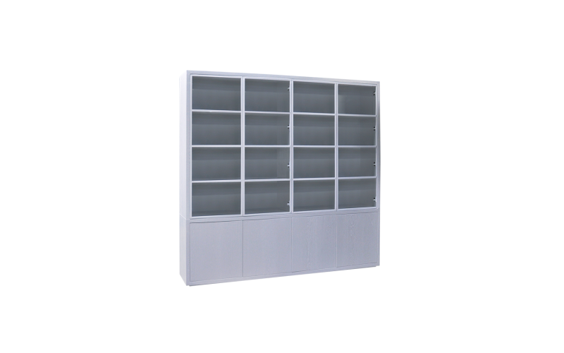 EGK093 Glaskast eiken rustiek PUUR/DUNE 4drs eiken/ 4drs metaal (230x241x40 cm)