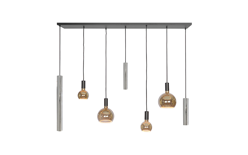 Riva hanglamp 150 cm 7 lampen vernikkeld