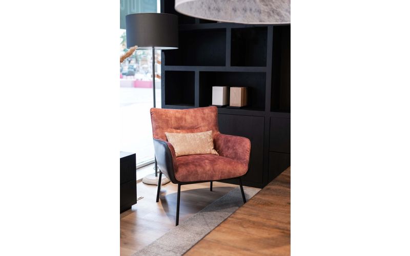 Tulp fauteuil leer/stofcombinatie