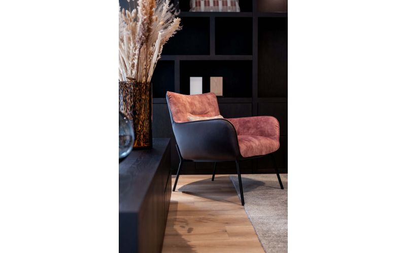 Tulp fauteuil leer/stofcombinatie