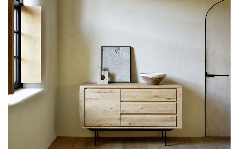 ETHNICRAFT OAK SHADOW SIDEBOARD 1 DOOR-3 DRAWERS 134x45x80 WITH BLACK METAL LEGS 51388