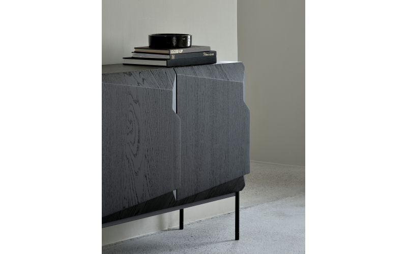 ETHNICRAFT BLACK OAK STAIRS SIDEBOARD-3 DOORS 150x46x80 WITH BLACK METAL LEGS 50437