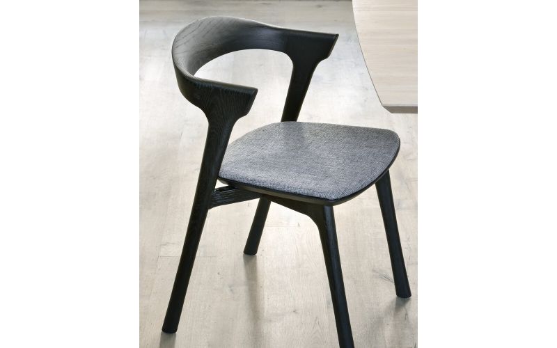 ETHNICRAFT BLACK OAK BOK DINING CHAIR - GREY FABRIC 51493