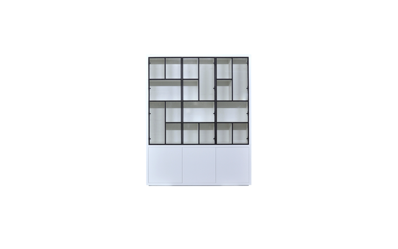 EGK098 Glaskast eiken rustiek PUUR/DUNE 3drs eiken/ 3drs metaal versprongen (230x183x40 cm) 