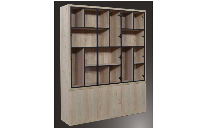 EGK098 Glaskast eiken rustiek PUUR/DUNE 3drs eiken/ 3drs metaal versprongen (230x183x40 cm) 