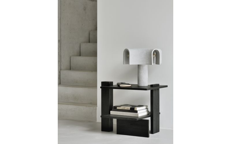 ETHNICRAFT TEAK ABSTRACT BLACK SIDE TABLE 56x52x49