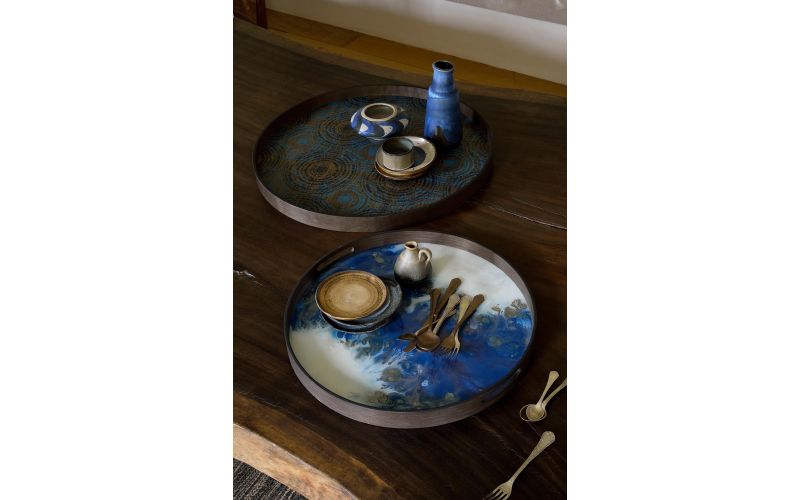 ETHNICRAFT ORGANIC TRAY- GLASS- BLUE MIST- 48x48x4