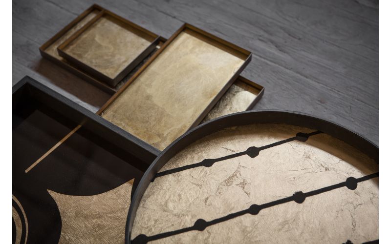 ETHNICRAFT GOLD LEAF DOTS TRAY - GLASS - 48x48x4