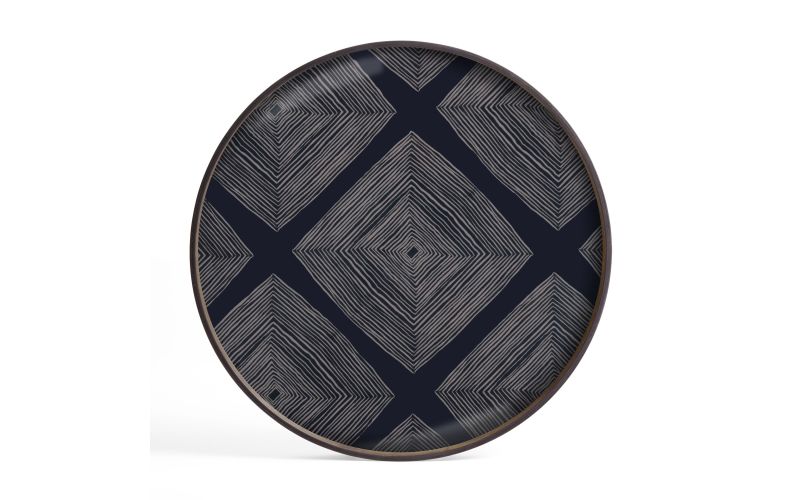 ETHNICRAFT LINEAR SQUARES TRAY GLASS INK L 61x61x4