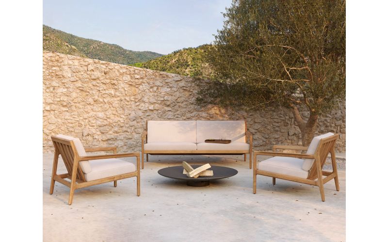 ETHNICRAFT JACK OUTDOOR LOUNGE STOEL TEAK | OFF WHITE KUSSEN | ZITHOOGTE 40 CM | 76X90X73