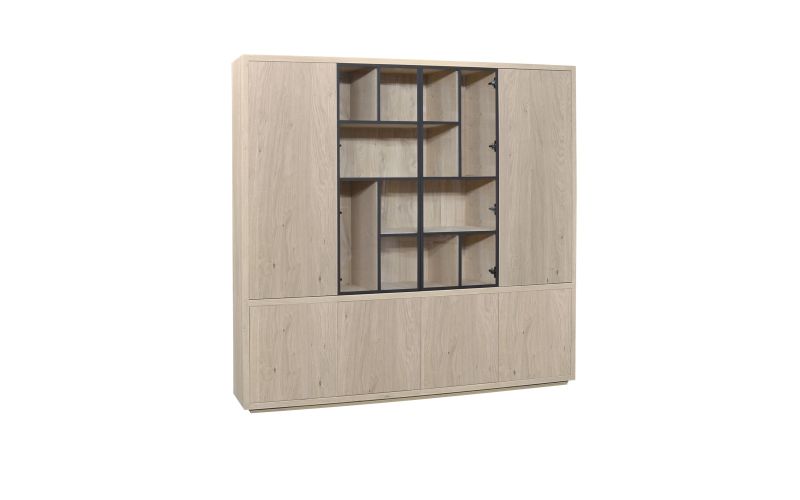 Glaskast eiken rustiek PUUR 6drs eiken/ 2drs metaal versprongen EGK094