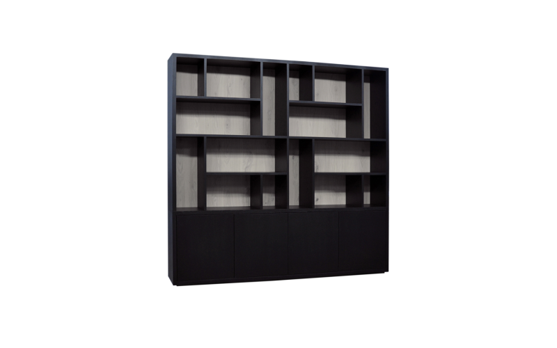 EBK099	 Vakkenkast eiken rustiek PUUR/DUNE 4drs 15vaks / kast 2delen 230x241x40