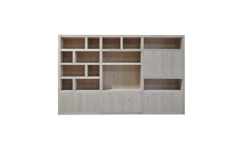 Maatwerkkast eiken rustiek HELDER bestaand  uit 3kasten (A+B+C)gekoppeld- dubbelwandig
bestaad uit 3kasten (A+B+C)gekoppeld- dubbelwandig