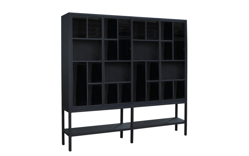 Design Dune Glaskast met zwart stalen onderstel