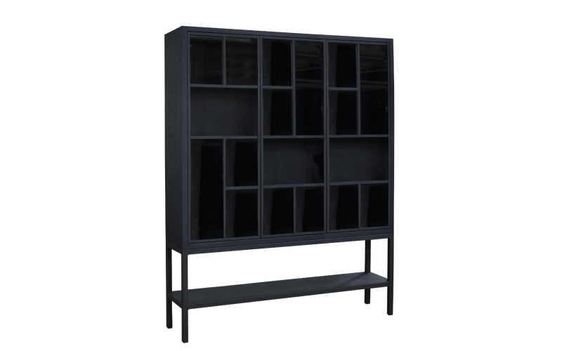 Design Dune Glaskast met zwart stalen onderstel