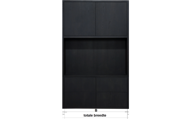 Deel kast 4lade-tv gedeelte-2drs (uit 1geheel)-tv vak 127x80cm 230x135x40