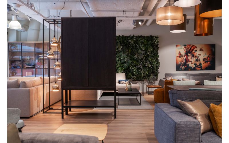 Glaskast eiken rustiek STOER 2drs metaal/op metaal