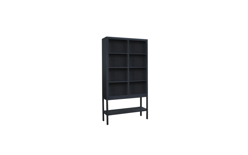  Glaskast eiken rustiek STOER 2drs metaal / op metalen frame +onderblad 230x 125x40 EGK131