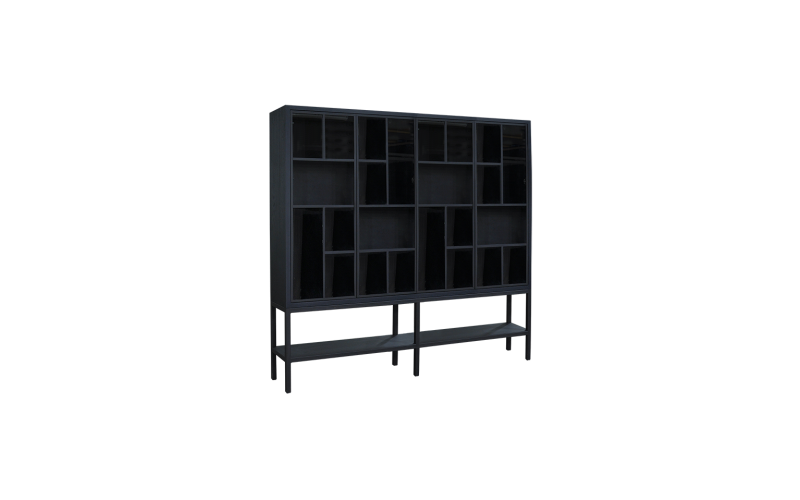 Glaskast eiken rustiek STOER 4drs metaal versprongen/ metalen frame  230x 241x40 EGK139