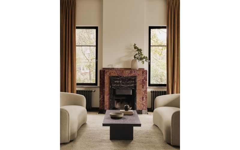 GROOVES COFFEE TABLE - VARNISHED TEAK - OFF BLACK - RECTANGULAR 140 x 110 x 34	     12256