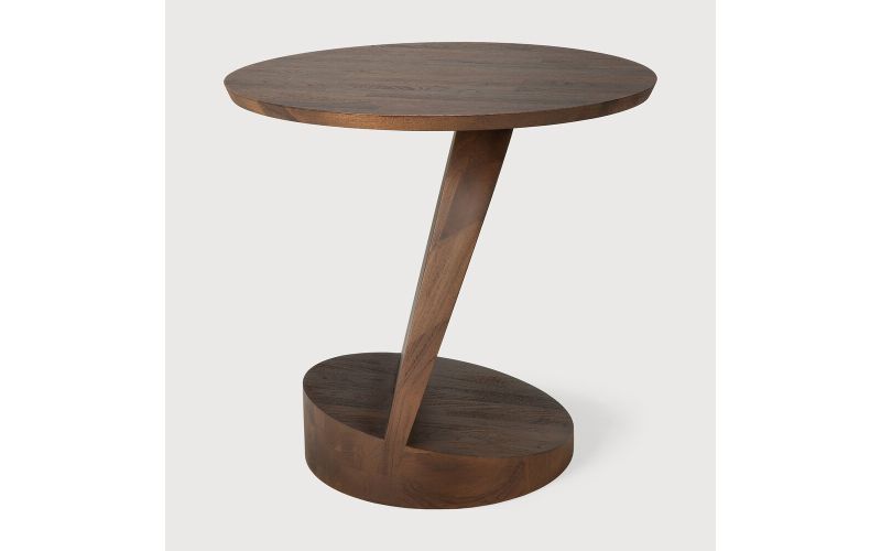 OBLIC SIDE TABLE - VARNISHED TEAK - BROWN - ROUND 