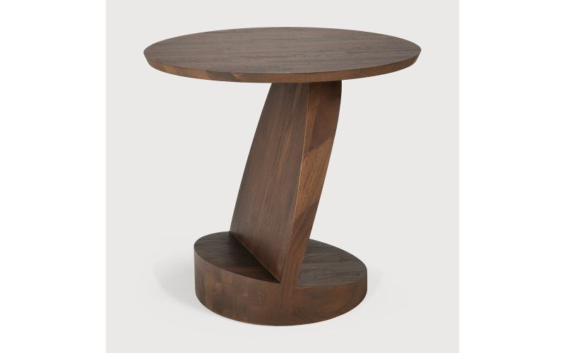OBLIC SIDE TABLE - VARNISHED TEAK - BROWN - ROUND 
