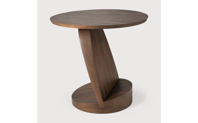 OBLIC SIDE TABLE - VARNISHED TEAK - BROWN - ROUND 