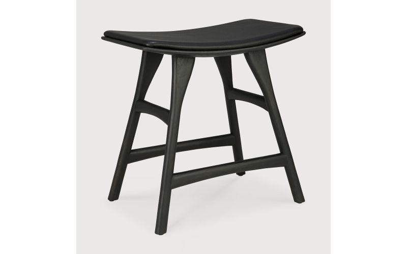 OSSO STOOL - VARNISHED OAK - BLACK - BLACK LEATHER