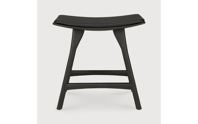 OSSO STOOL - VARNISHED OAK - BLACK - BLACK LEATHER