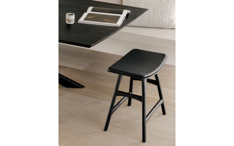 OSSO STOOL - VARNISHED OAK - BLACK - BLACK LEATHER 50 x 33 x 51	53048