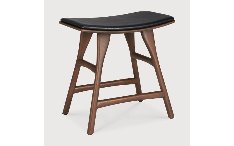 OSSO STOOL - VARNISHED OAK - BROWN - BLACK LEATHER