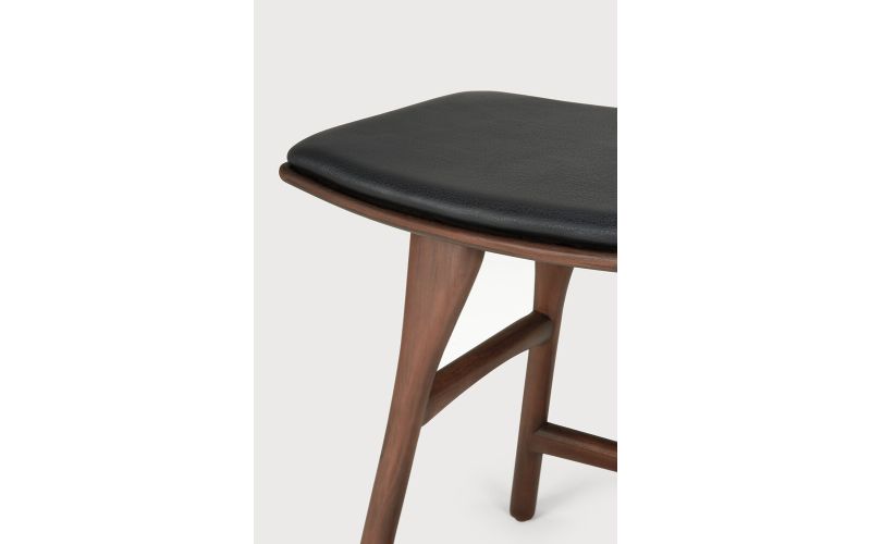 OSSO STOOL - VARNISHED OAK - BROWN - BLACK LEATHER