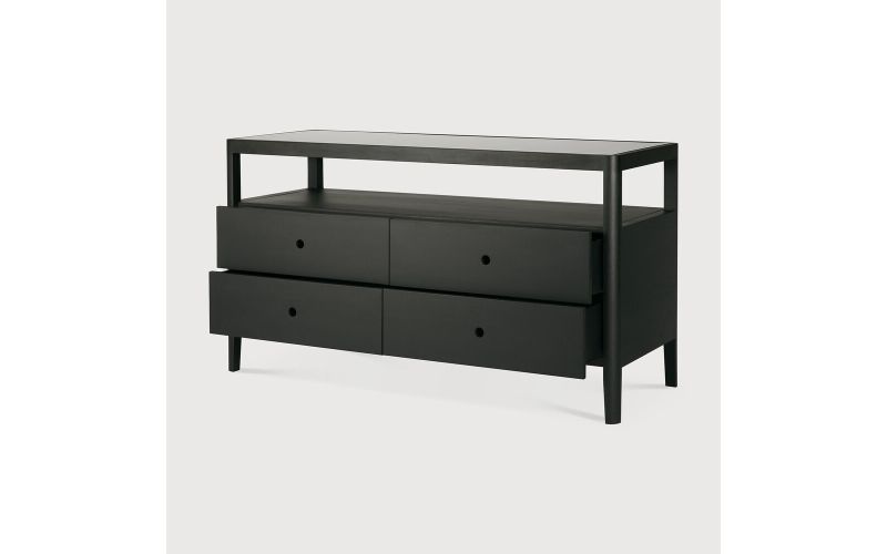 SPINDLE DRESSER - VARNISHED OAK - BLACK - 4 DRAWER