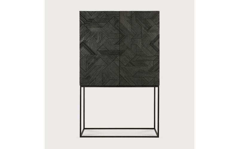 GRAPHIC CUPBOARD - VARNISHED TEAK - BLACK - 2 DOOR
