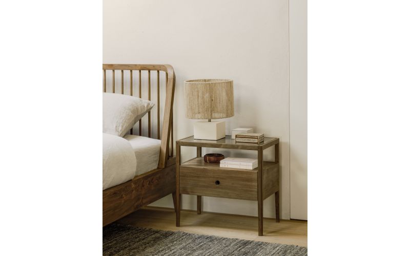 SPINDLE BEDSIDE TABLE - RECLAIMED TEAK - 1 DRAWER 55 x 35 x 52	14175