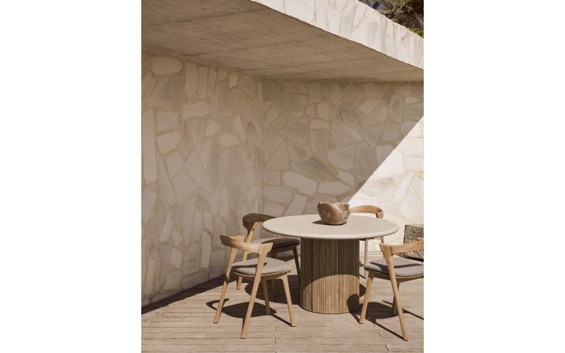 ROLLER MAX OUTDOOR TABLE - VARNISHED CONCRETE TOP - RECLAIMED TEAK BASE - LIGHT GREY - Ø125CM 11216