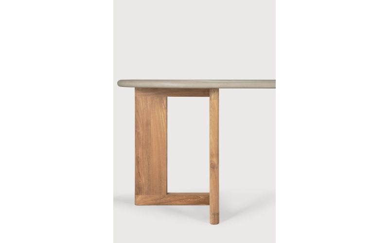 TRESTLE OUTDOOR DINING TABLE - VARNISHED CONCRETE TOP - RECLAIMED TEAK BASE - LIGHT GREY - OBLONG  