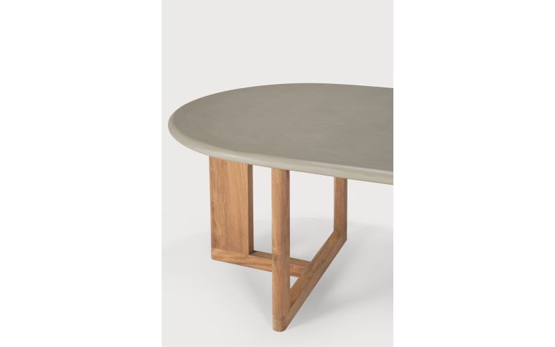 TRESTLE OUTDOOR DINING TABLE - VARNISHED CONCRETE TOP - RECLAIMED TEAK BASE - LIGHT GREY - OBLONG  