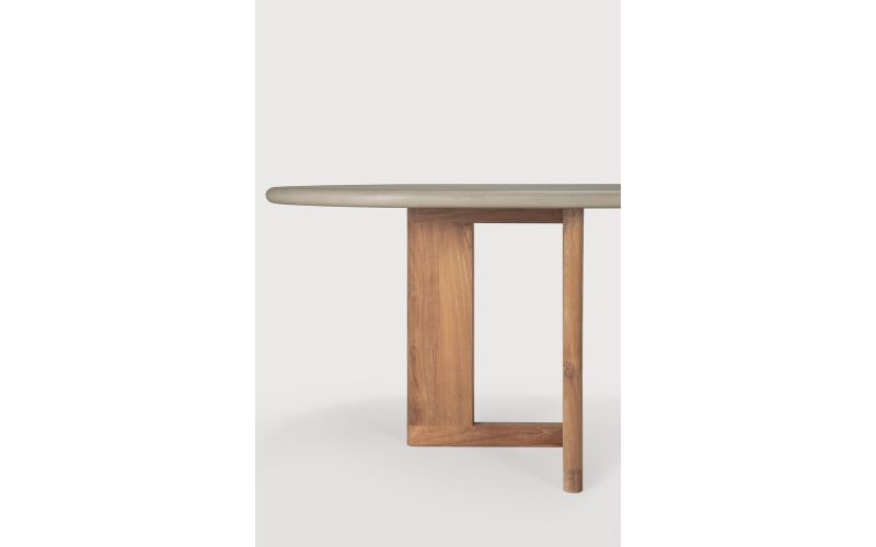 TRESTLE OUTDOOR DINING TABLE - VARNISHED CONCRETE TOP - RECLAIMED TEAK BASE - LIGHT GREY - OBLONG  